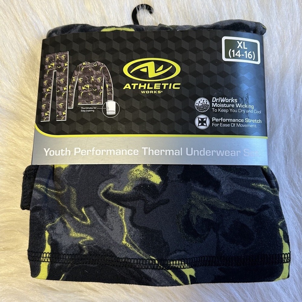 Athletic Works Thermal Underwear Set Boys Size XL (14-16) Thumbholes Pajamas Set
